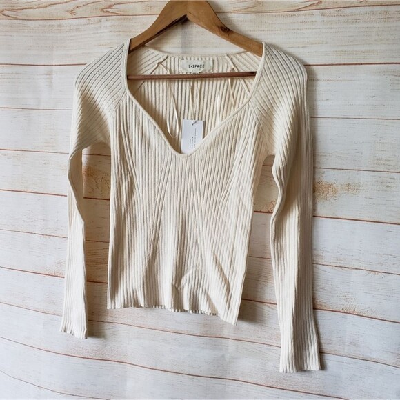 L*Space Ribbed Knit Cropped Top Raglan Sleeves Women's Size Medium - Picture 5 of 10